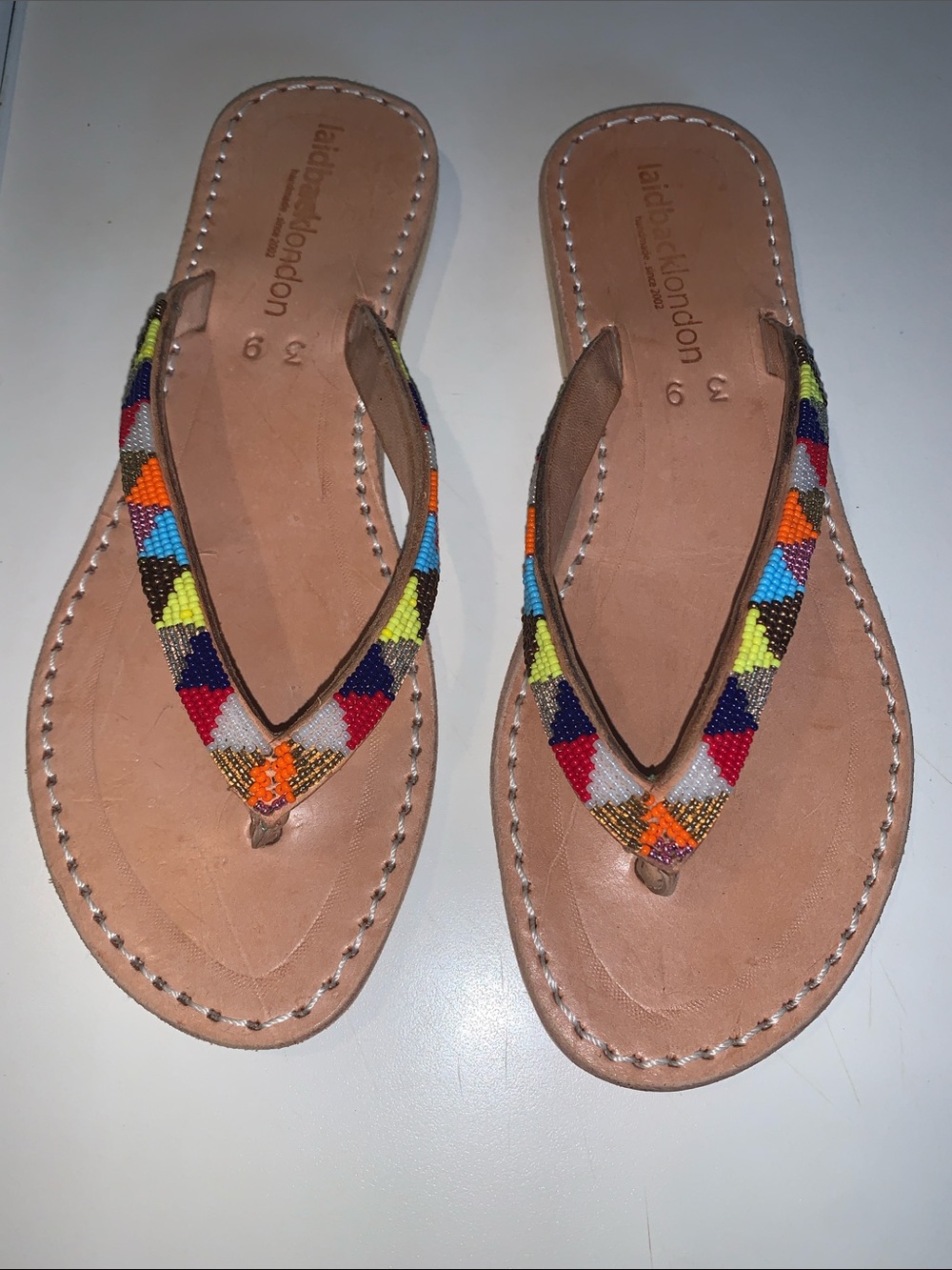 Laidback London Beaded Multicolor Leather Flip Flops - Women - Picture 3 of 9